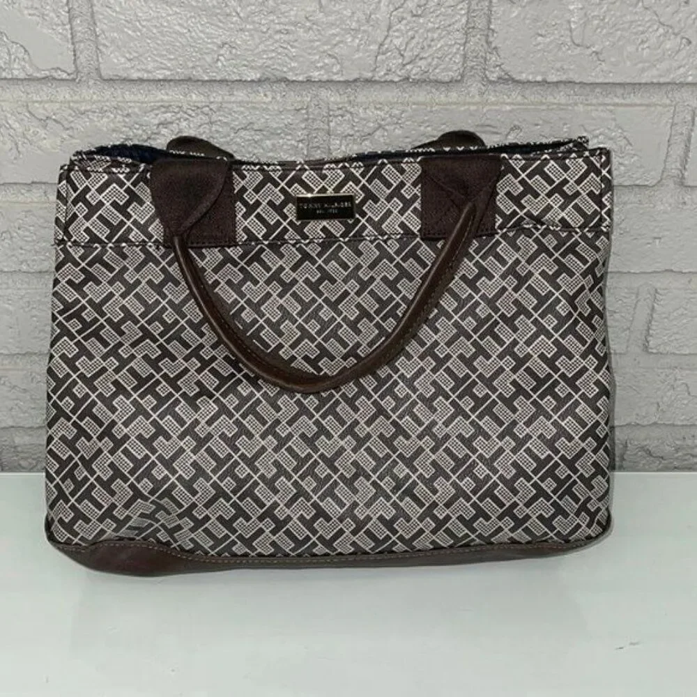 Tommy Hilfiger Women Small Brown Monogram Tote/ Handbag